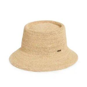 Brixton Ellee Straw Bucket Hat Tan M/L Sun Hat Summer Rancher Wide Brim $89 New